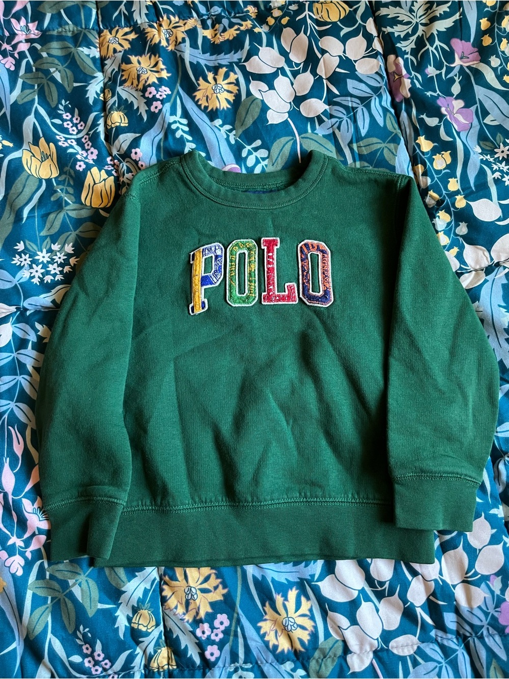 Polo Ralph Lauren Green Kids Crewneck Sweatshirt with Multicolor Letters Size 4T